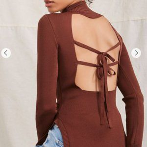 Forever 21- Brown Cutout Open Back Side-Slit Sweater